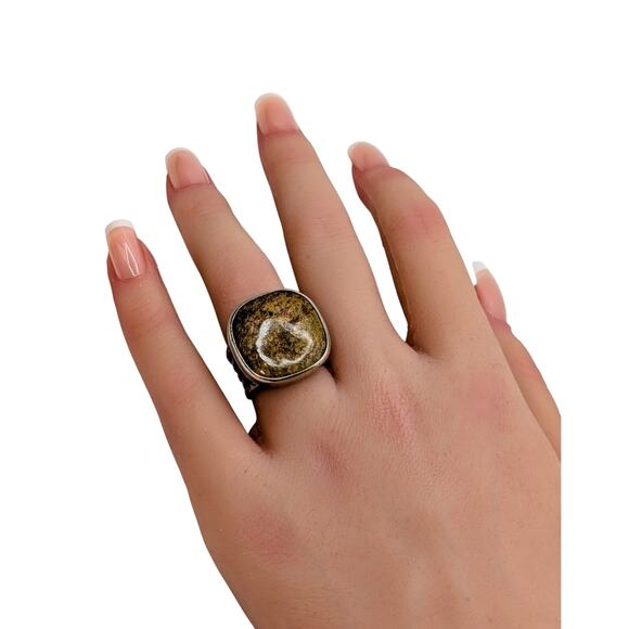 Silpada 925 Sterling Silver Wide Band Bronzite Stone Ring Size 5 - 1.4g - Picture 4 of 11